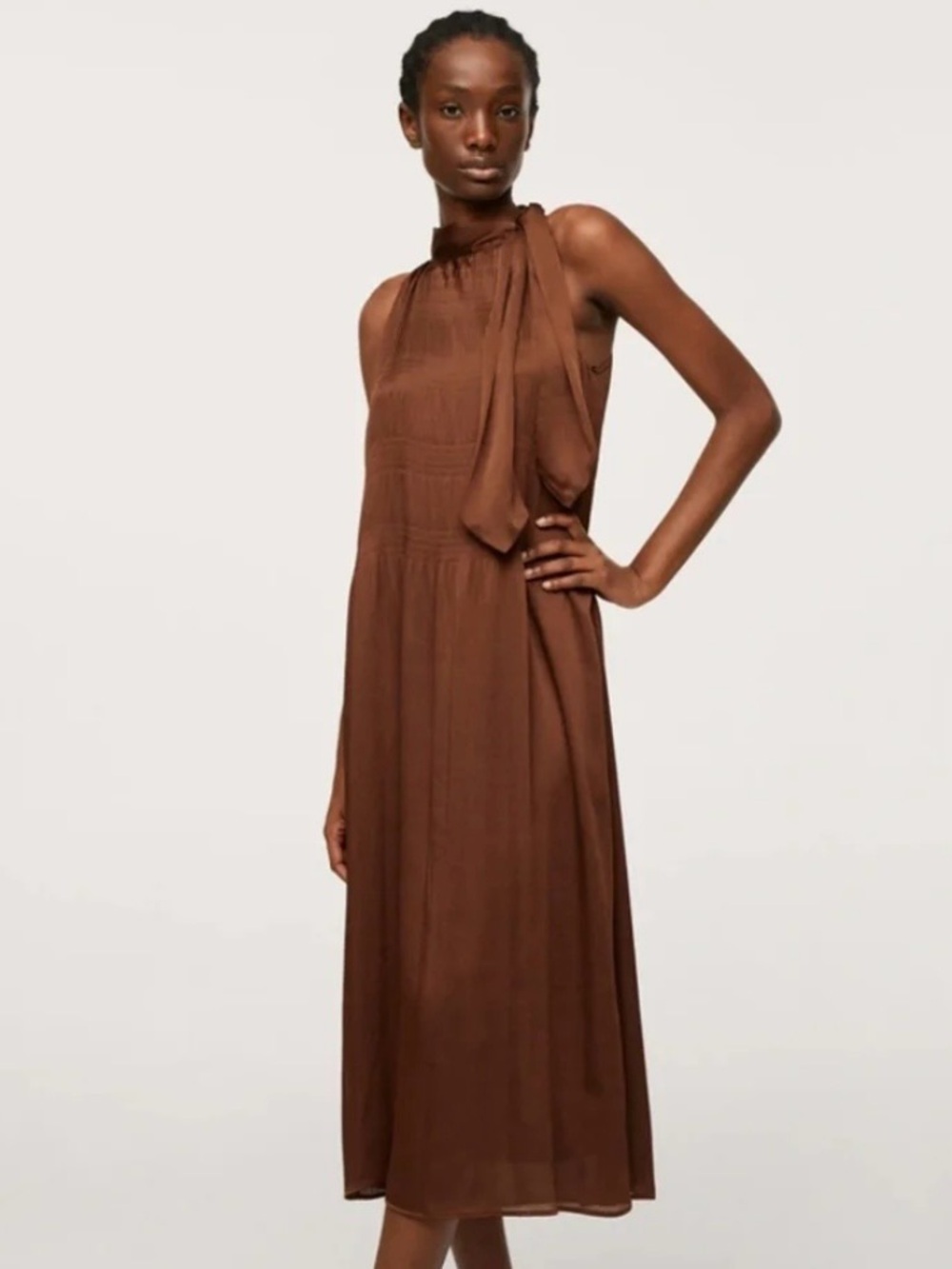 Mango Chocolate Brown Satin Midi / Maxi Dress (XS)